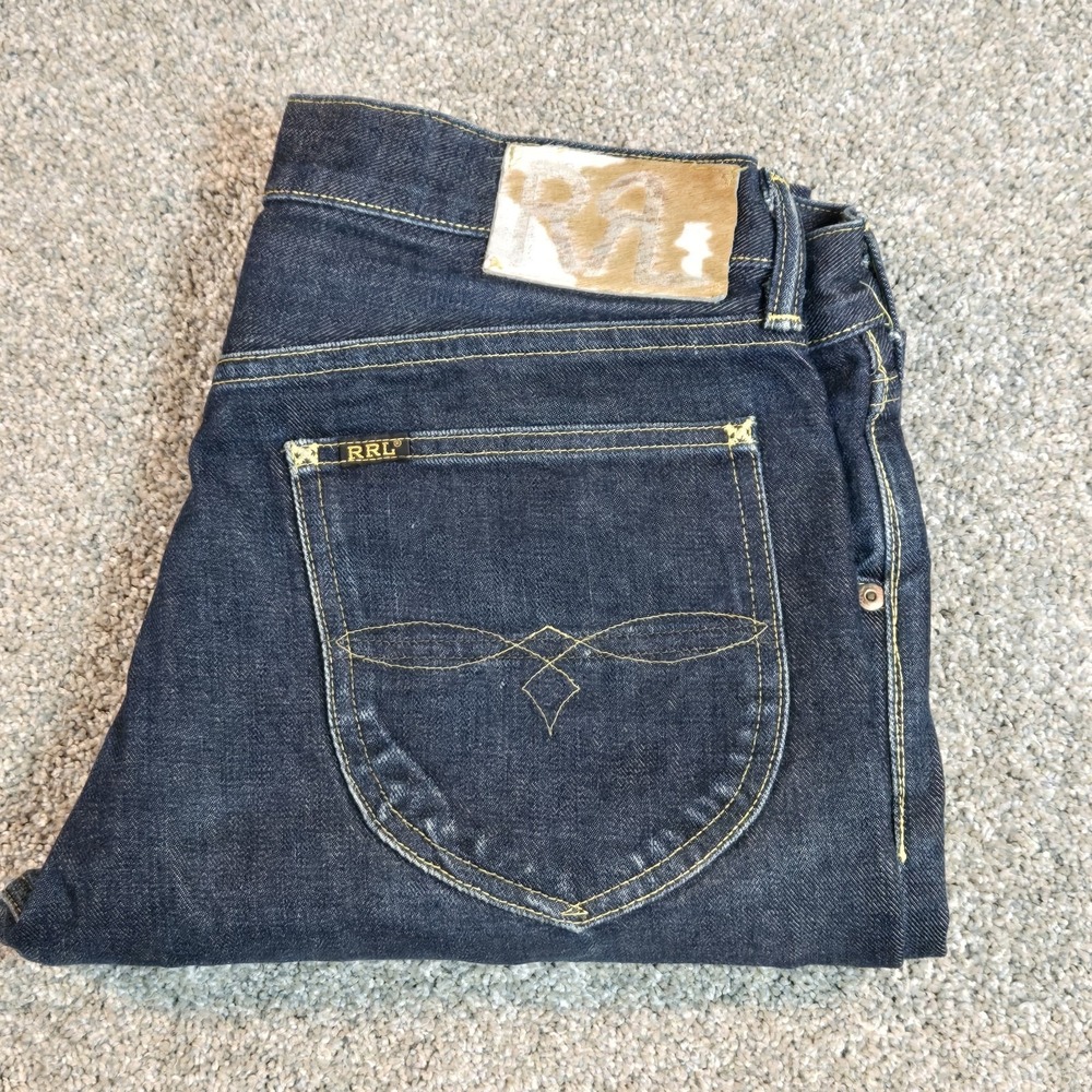 Double RL Selvedge Jeans Mens‎ 32x34 High Slim Usa Made Dark Wash Cow Patch